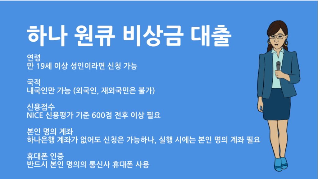 하나은행 하나원큐 비상금 대출 자격 조건 총정리